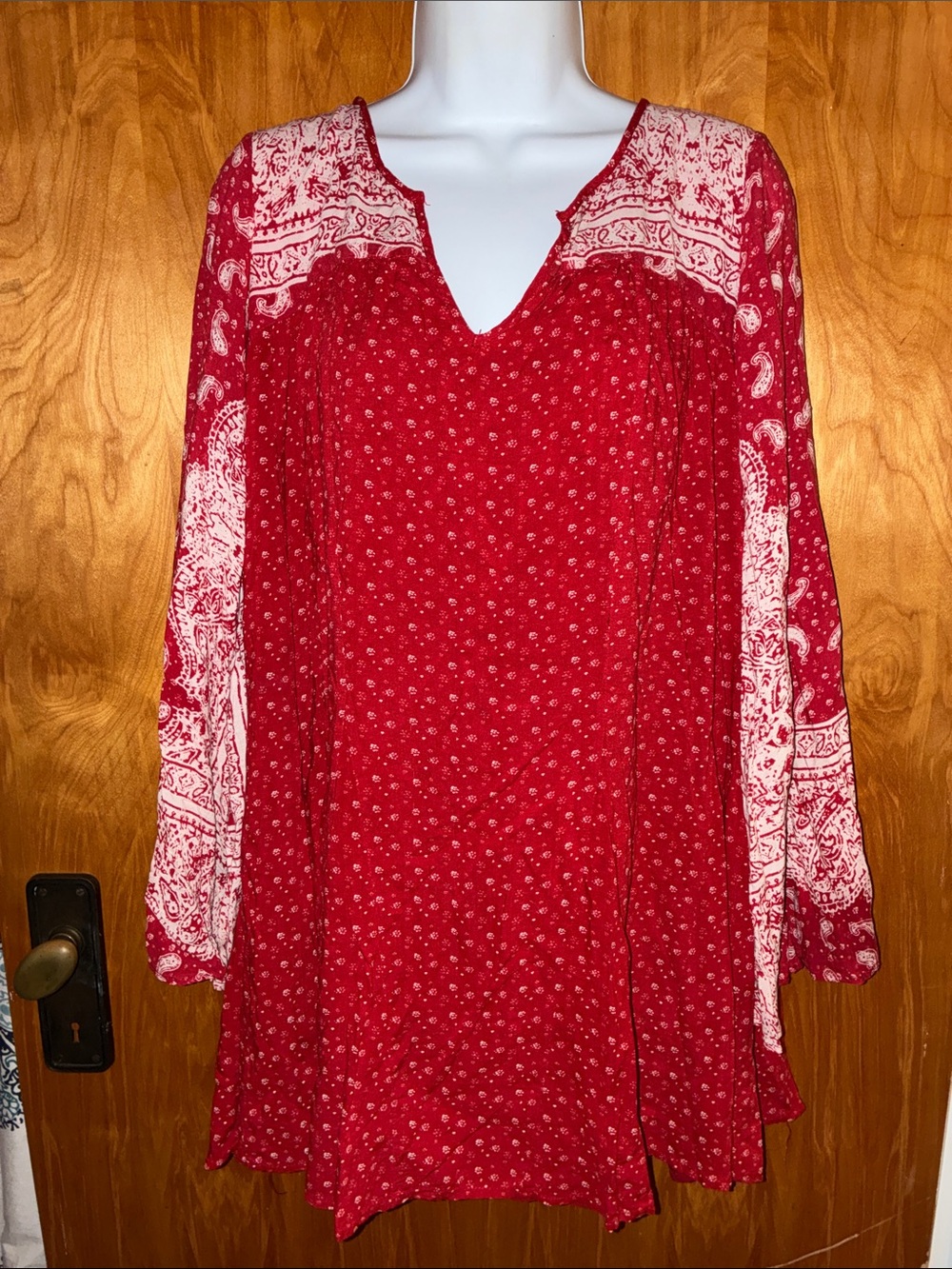 Free People Red & White Paisley Boho Tunic Top Dress - Size Small